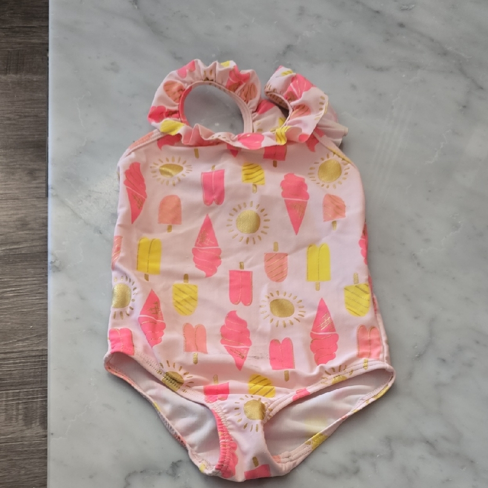 Carter's Pink Ruffled Halter One-Piece Swimsuit with Neon Pops